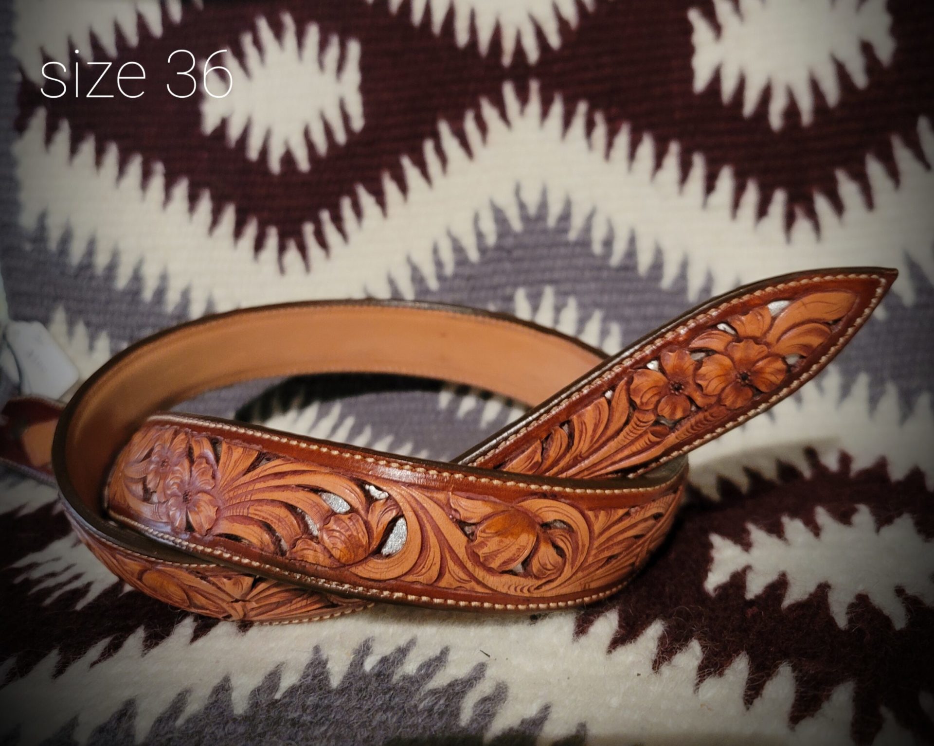 Hand Tooled Floral Belt - 36